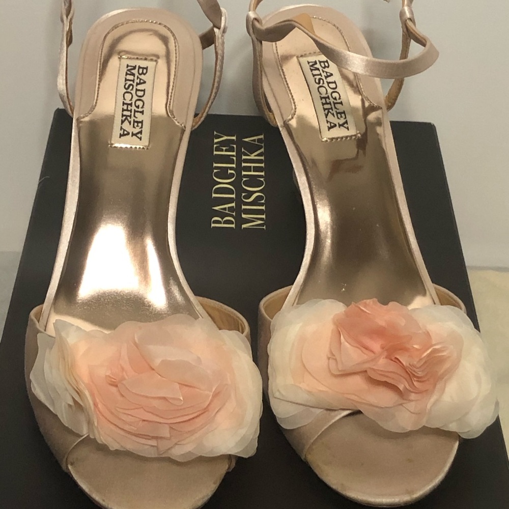Badgley Mischka Pink Wedge Floral Heel